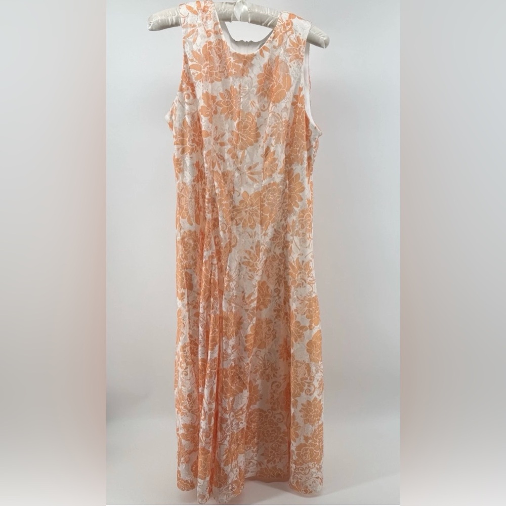 Danny & Nicole Orange Floral Lace Midi Dress Sz 14 Sleeveless Lined NWT Easter